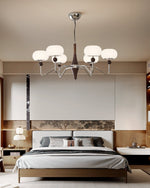 Nimira Modern Wood & Glass Chandelier – 8-Light Sculptural Pendant