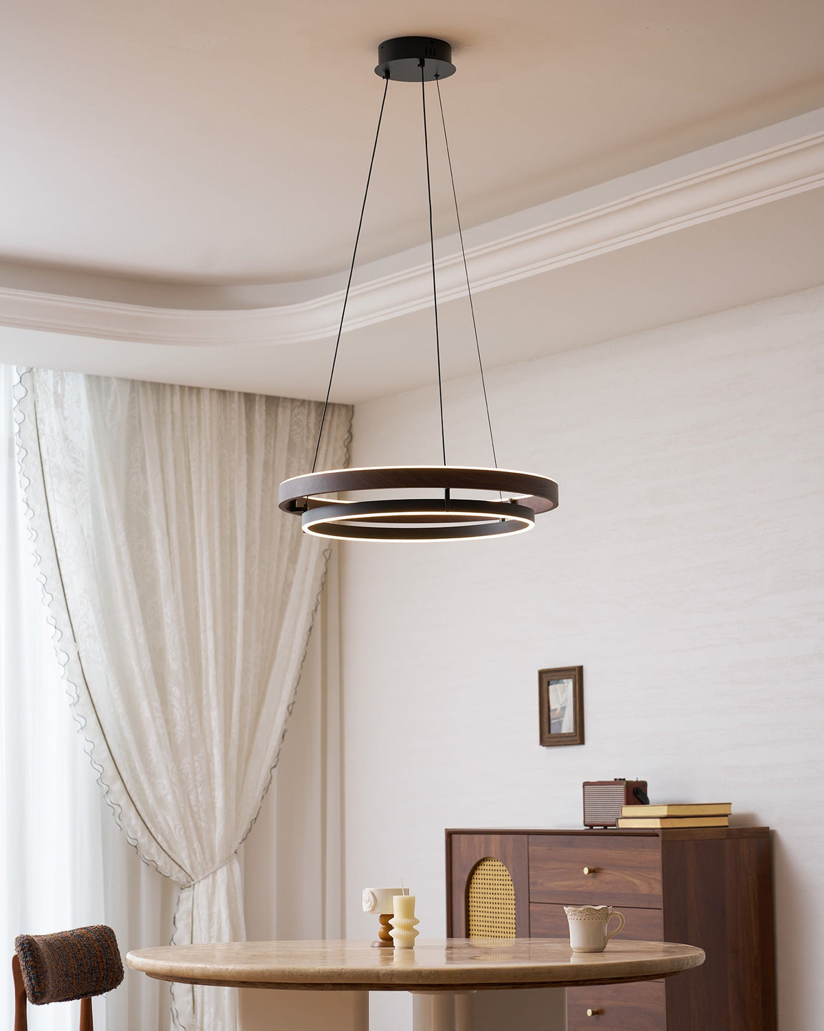 Haloa Modern Wood and Metal LED Pendant Light for Dining and Living Spaces
