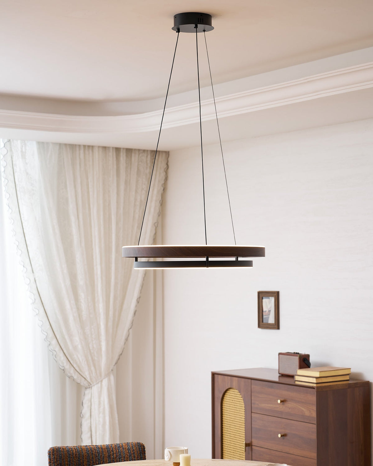 Haloa Modern Wood and Metal LED Pendant Light for Dining and Living Spaces