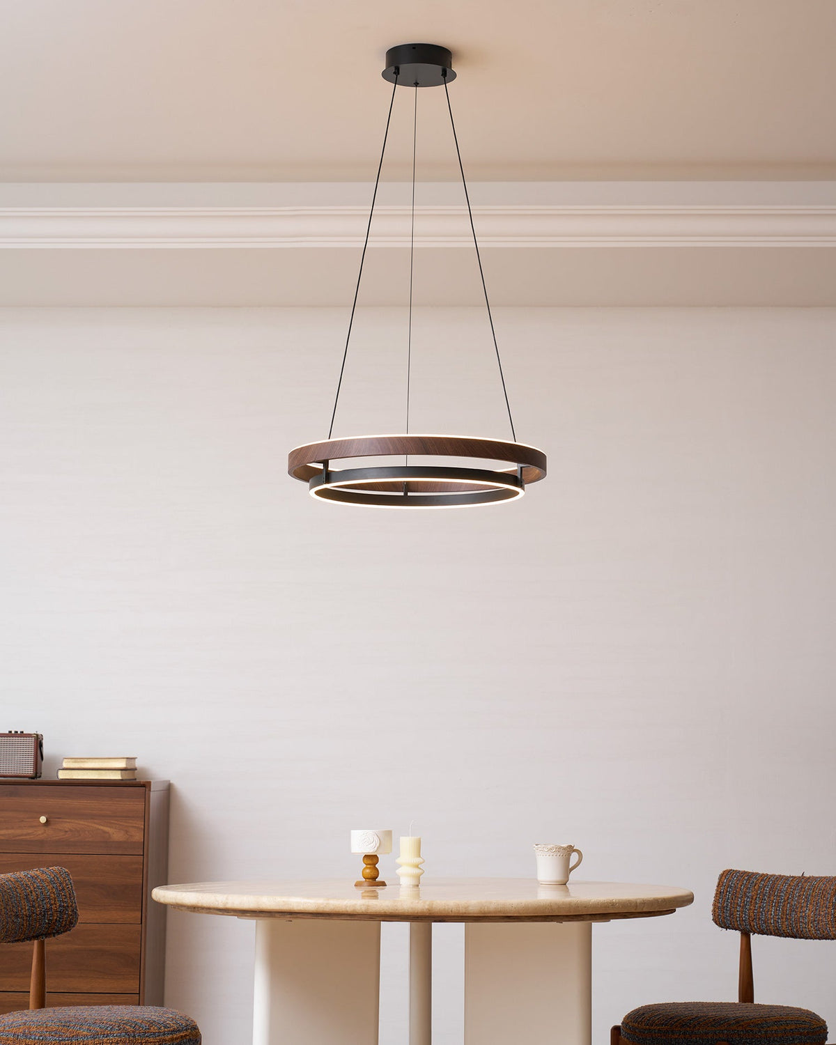 Haloa Modern Wood and Metal LED Pendant Light for Dining and Living Spaces