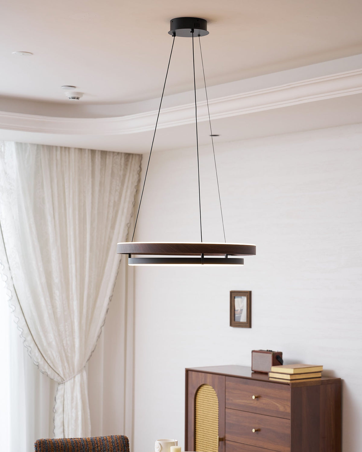 Haloa Modern Wood and Metal LED Pendant Light for Dining and Living Spaces