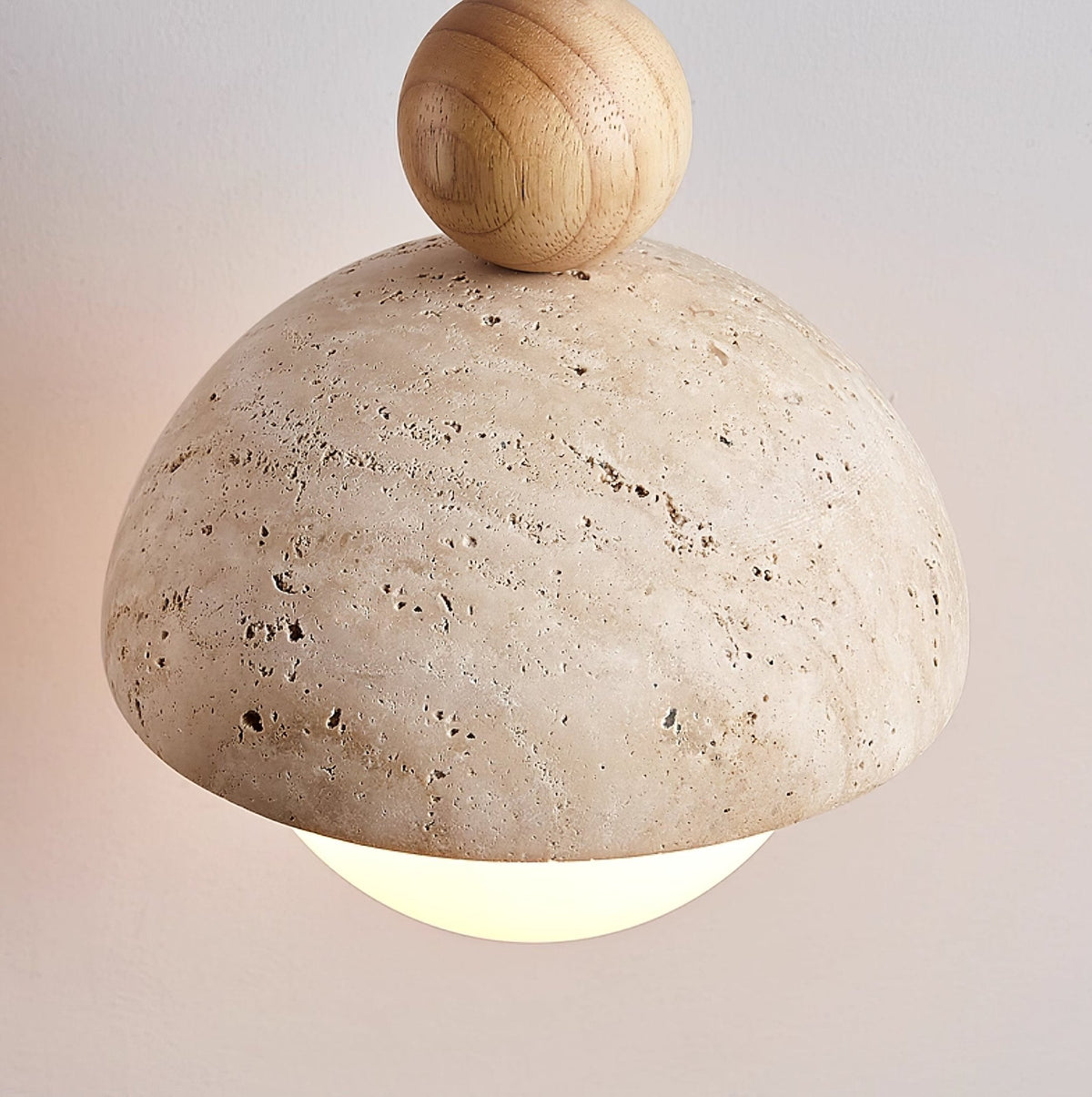 Niva Pendant Light in Yellow Travertine with Wood Accent