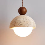 Niva Pendant Light in Yellow Travertine with Wood Accent