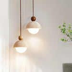 Niva Pendant Light in Yellow Travertine with Wood Accent