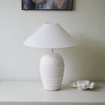Nivara Ripple Ceramic Table Lamp with Linen Shade for Modern Interiors