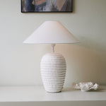 Nivara Ripple Ceramic Table Lamp with Linen Shade for Modern Interiors