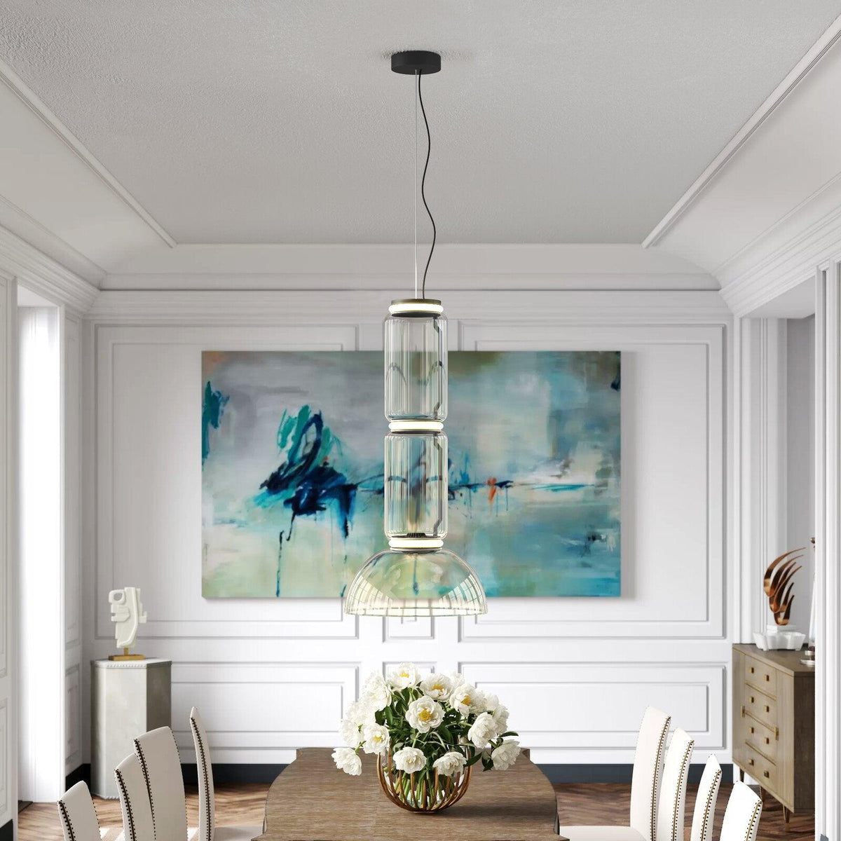 Modular Glass LED Pendant Light with Cylinder, Cone & Bowl Shades