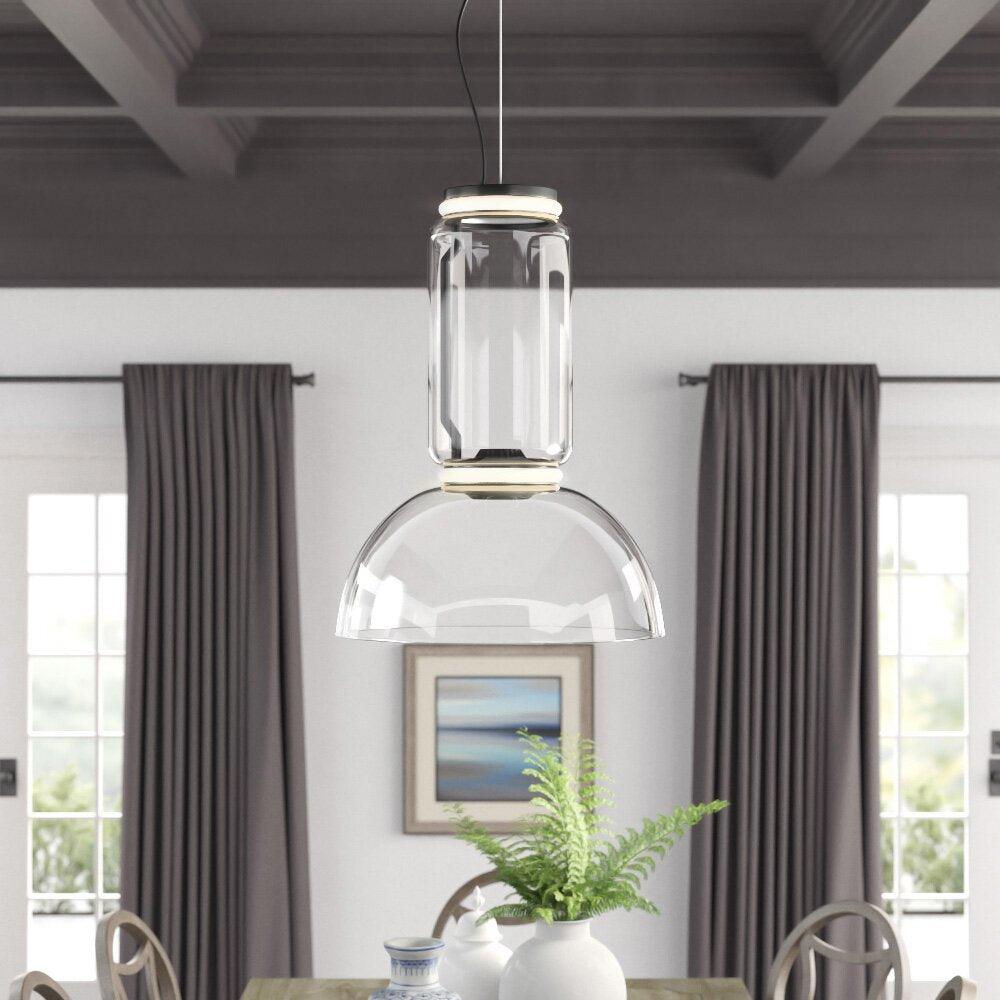 Modular Glass LED Pendant Light with Cylinder, Cone & Bowl Shades