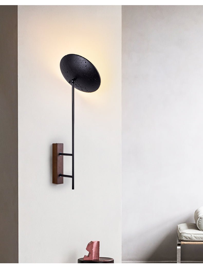 Noctara Black Travertine Wall Sconce with Walnut Accent