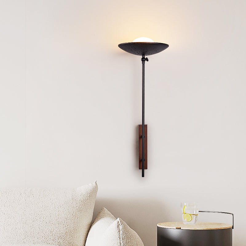 Noctara Black Travertine Wall Sconce with Walnut Accent
