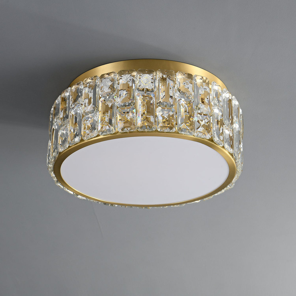 Noctis Crystal Ceiling Lamp in Brass and Glass, Modern Flush Mount Light