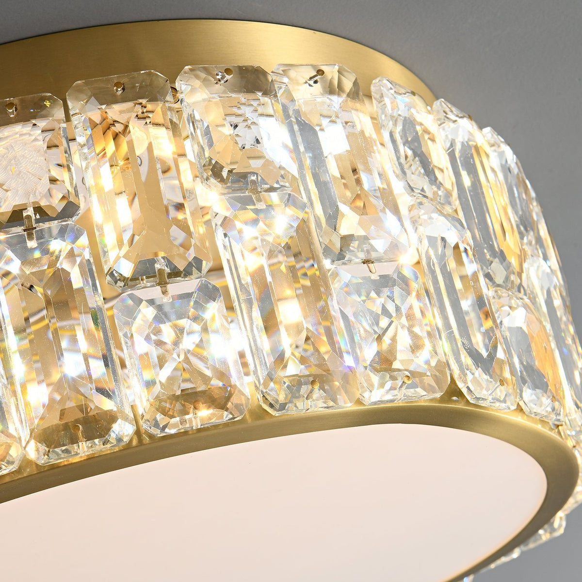 Noctis Crystal Ceiling Lamp in Brass and Glass, Modern Flush Mount Light