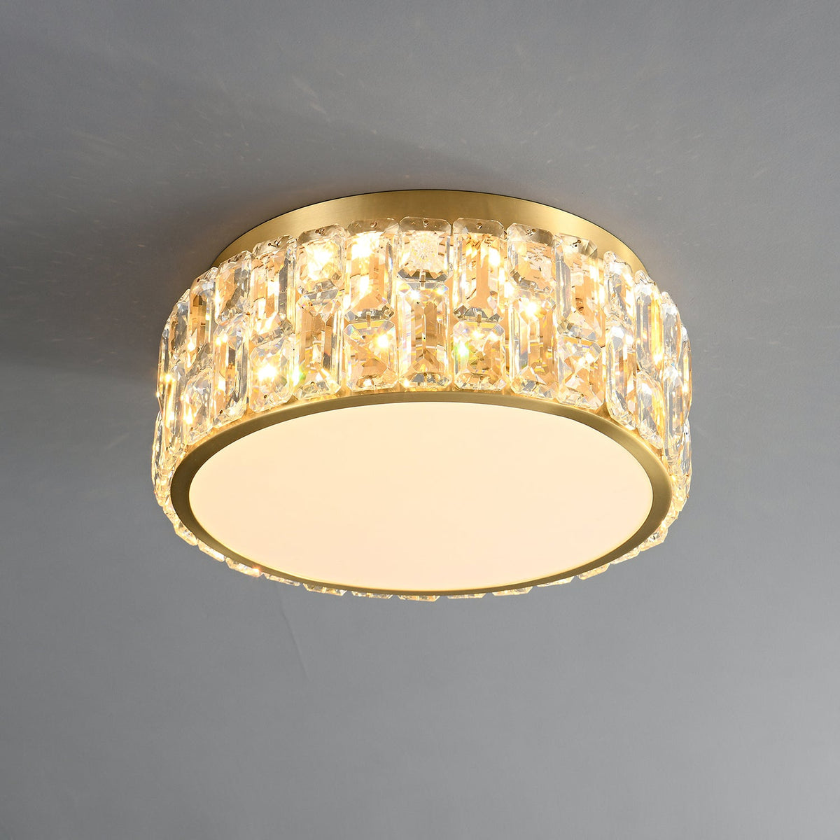 Noctis Crystal Ceiling Lamp in Brass and Glass, Modern Flush Mount Light