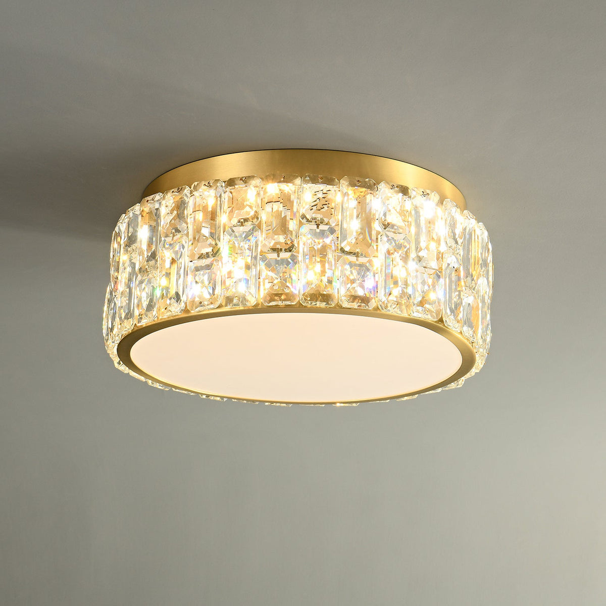 Noctis Crystal Ceiling Lamp in Brass and Glass, Modern Flush Mount Light