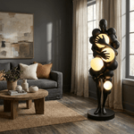 Nocturne Bloom Sculptural Floor Lamp, Matte Black Fiberglass with Glowing Orbs