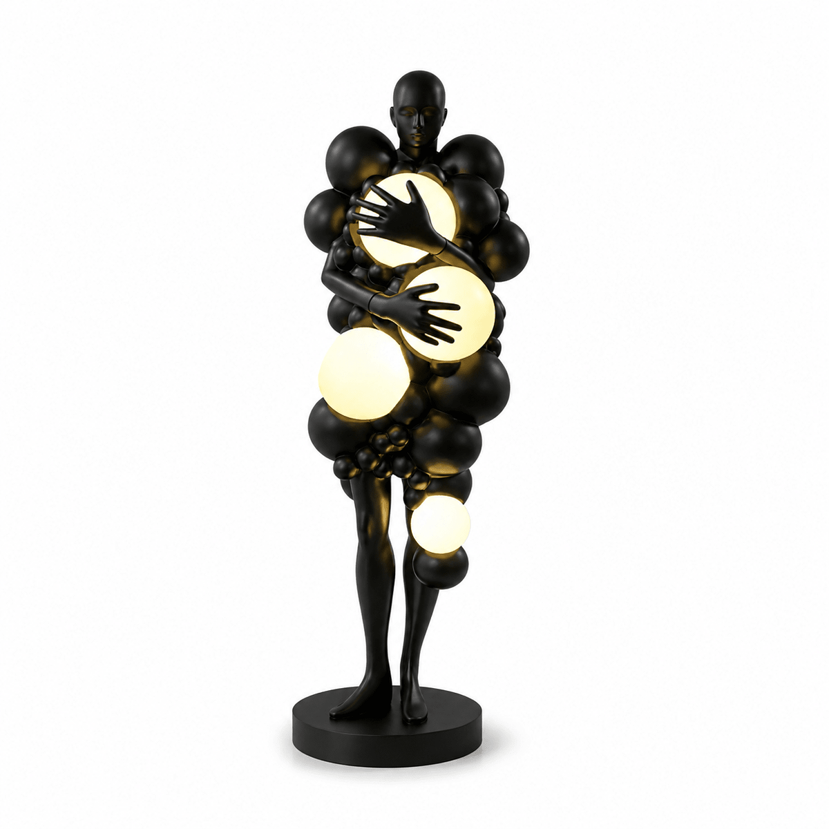 Nocturne Bloom Sculptural Floor Lamp, Matte Black Fiberglass with Glowing Orbs