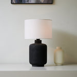 Nocturne Textured Black Ceramic Table Lamp with White Drum Shade