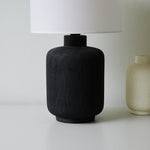 Nocturne Textured Black Ceramic Table Lamp with White Drum Shade