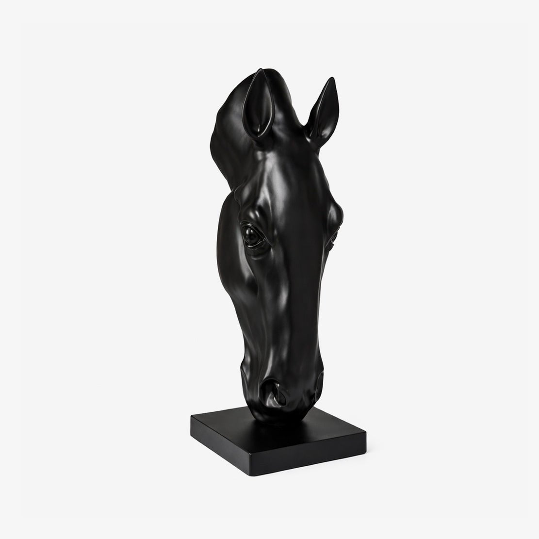 Noir Equine Head Sculpture – Modern Matte Black Horse Bust for Luxury Interiors