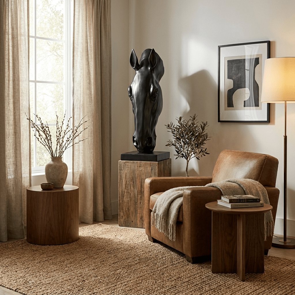 Noir Equine Head Sculpture – Modern Matte Black Horse Bust for Luxury Interiors