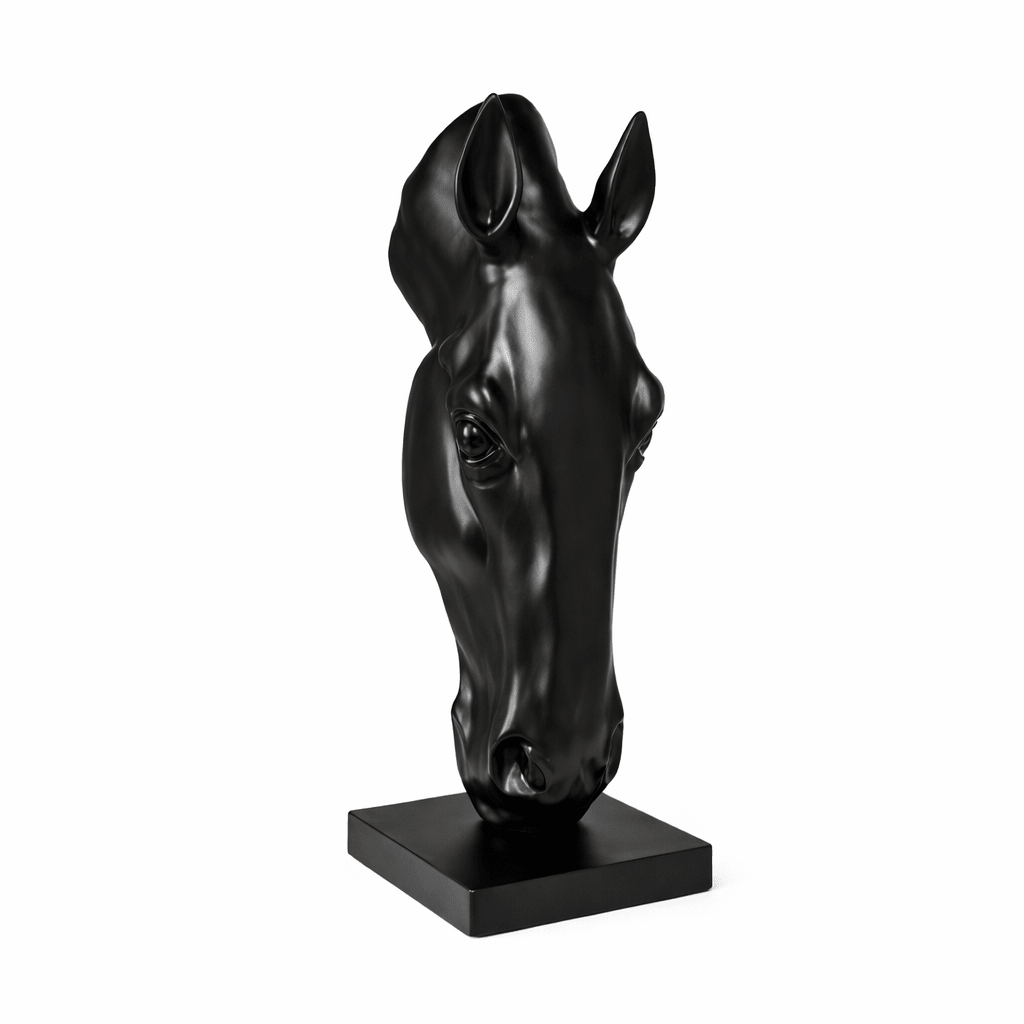 Noir Equine Head Sculpture – Modern Matte Black Horse Bust for Luxury Interiors