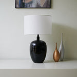 Noir Gloss Table Lamp – Modern Ceramic Bedside Light with White Drum Shade