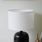 Noir Gloss Table Lamp – Modern Ceramic Bedside Light with White Drum Shade