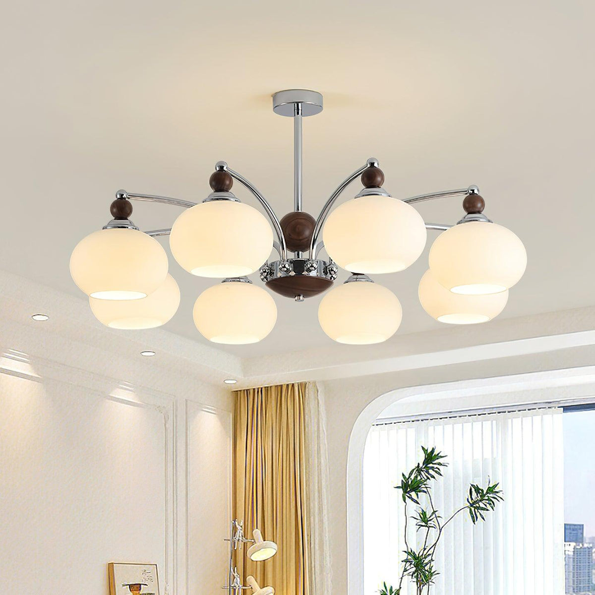 Noir Larenta Modern Glass and Wood Chandelier for Dining Room and Living Room