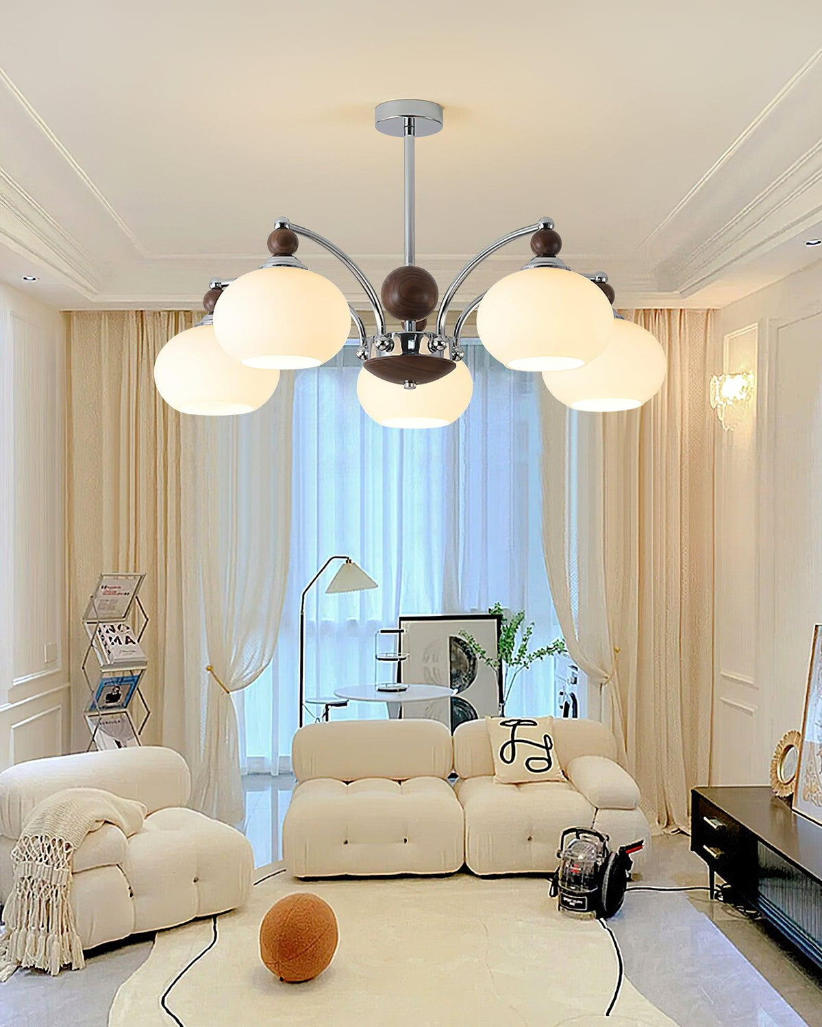Noir Larenta Modern Glass and Wood Chandelier for Dining Room and Living Room