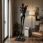 Noir Muse Reading Sculpture – Modern Figurative Art Lamp for Living Spaces