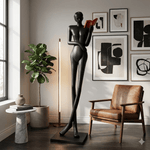 Noir Muse Reading Sculpture – Modern Figurative Art Lamp for Living Spaces
