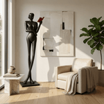 Noir Muse Reading Sculpture – Modern Figurative Art Lamp for Living Spaces