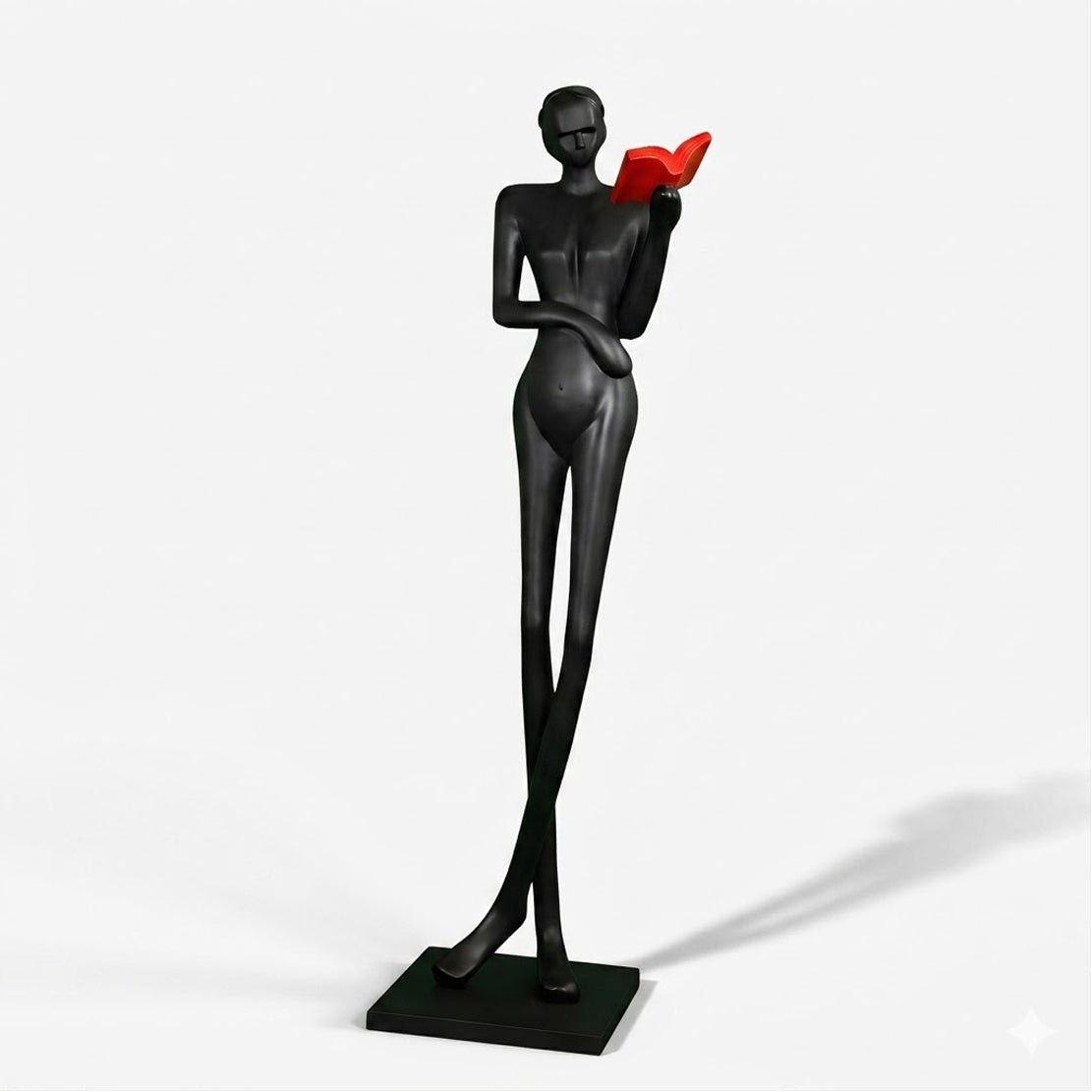 Noir Muse Reading Sculpture – Modern Figurative Art Lamp for Living Spaces