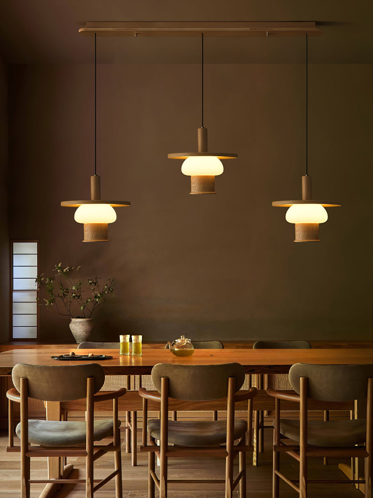 Noka Wood Pendant Light – Modern LED Chandelier for Dining Room and Kitchen Island