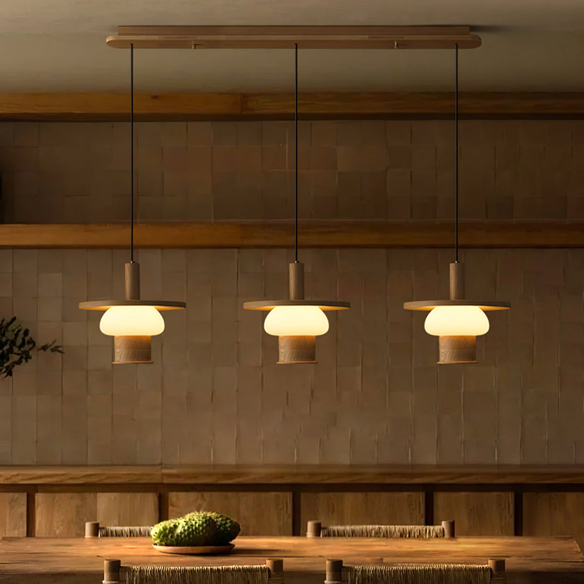 Noka Wood Pendant Light – Modern LED Chandelier for Dining Room and Kitchen Island