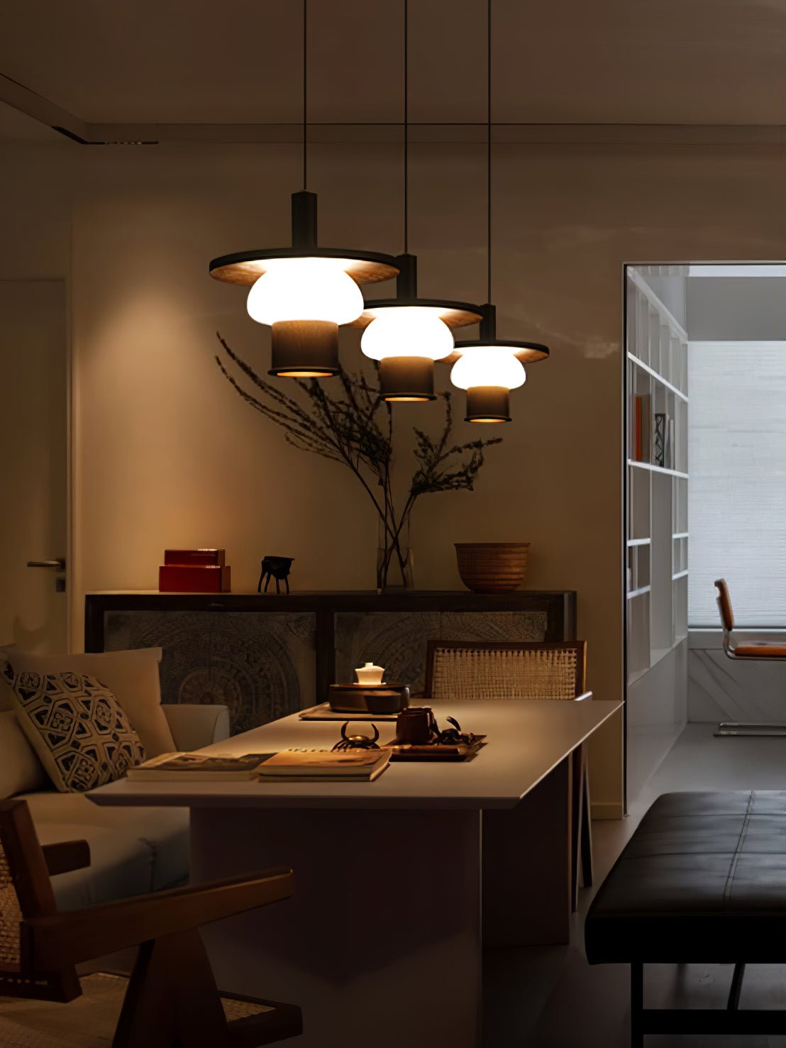 Noka Wood Pendant Light – Modern LED Chandelier for Dining Room and Kitchen Island