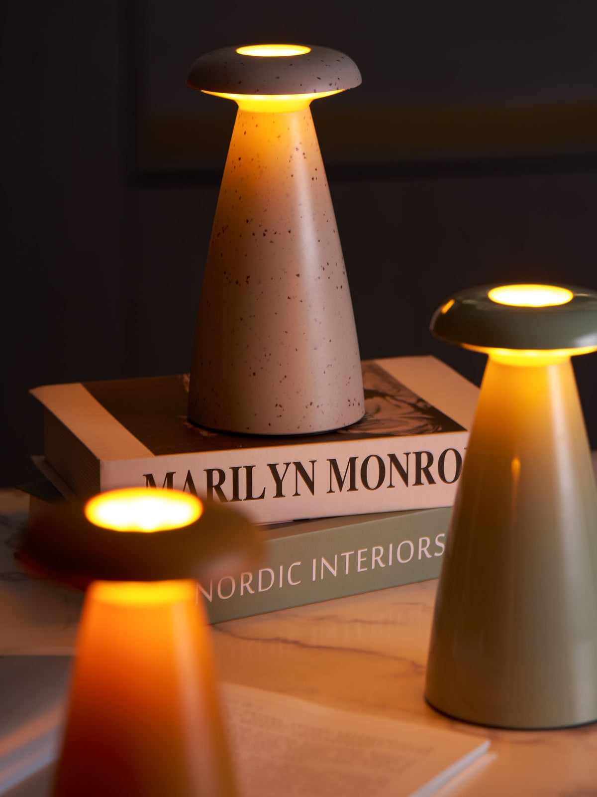 Noko Rechargeable Mushroom Table Lamp in Ceramic Finish