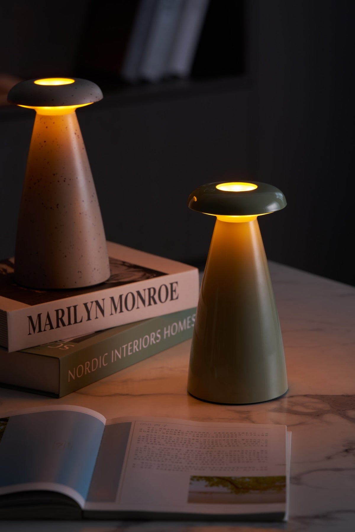Noko Rechargeable Mushroom Table Lamp in Ceramic Finish