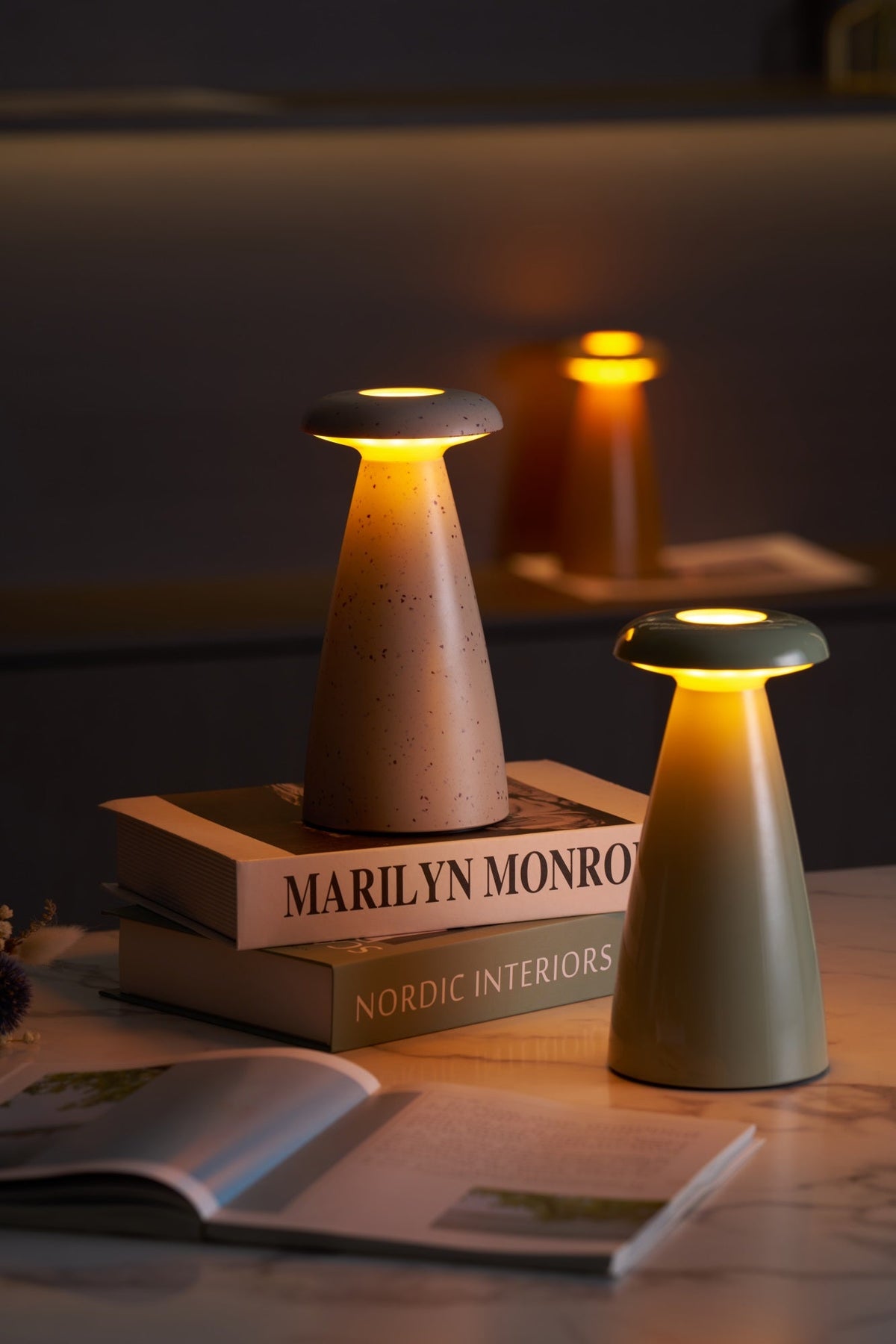 Noko Rechargeable Mushroom Table Lamp in Ceramic Finish