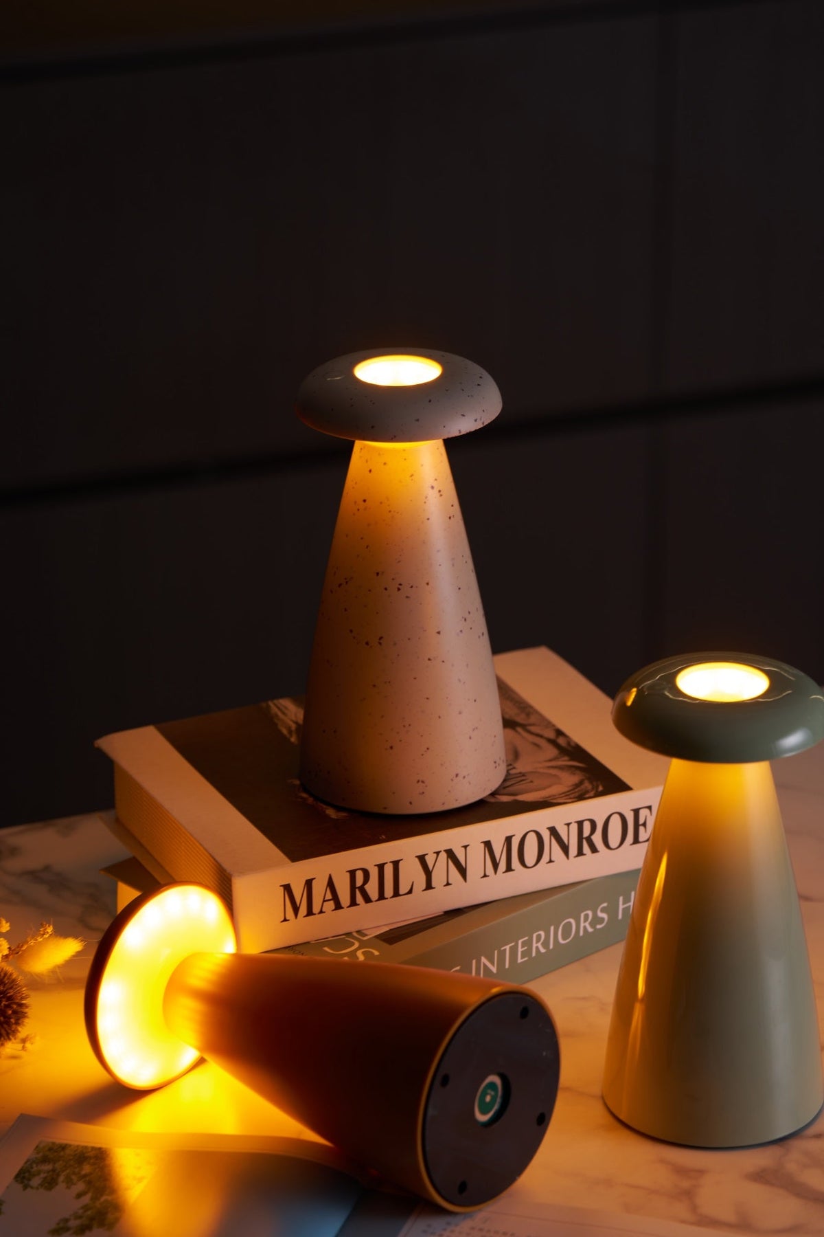 Noko Rechargeable Mushroom Table Lamp in Ceramic Finish