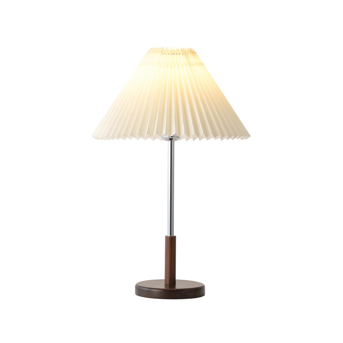 Noora Pleated Table Lamp with Walnut Wood Accent and Chrome Stem