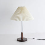 Noora Pleated Table Lamp with Walnut Wood Accent and Chrome Stem