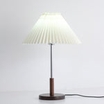 Noora Pleated Table Lamp with Walnut Wood Accent and Chrome Stem