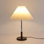 Noora Pleated Table Lamp with Walnut Wood Accent and Chrome Stem