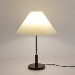 Noora Pleated Table Lamp with Walnut Wood Accent and Chrome Stem