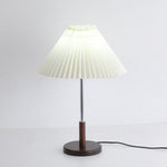 Noora Pleated Table Lamp with Walnut Wood Accent and Chrome Stem
