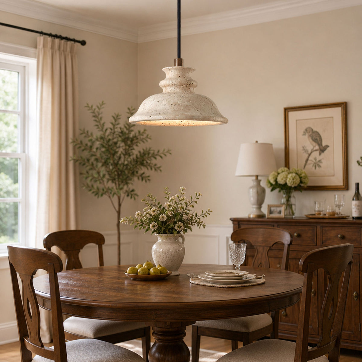 Noralin Travertine Pendant Light – Hand-Carved Natural Stone Lamp