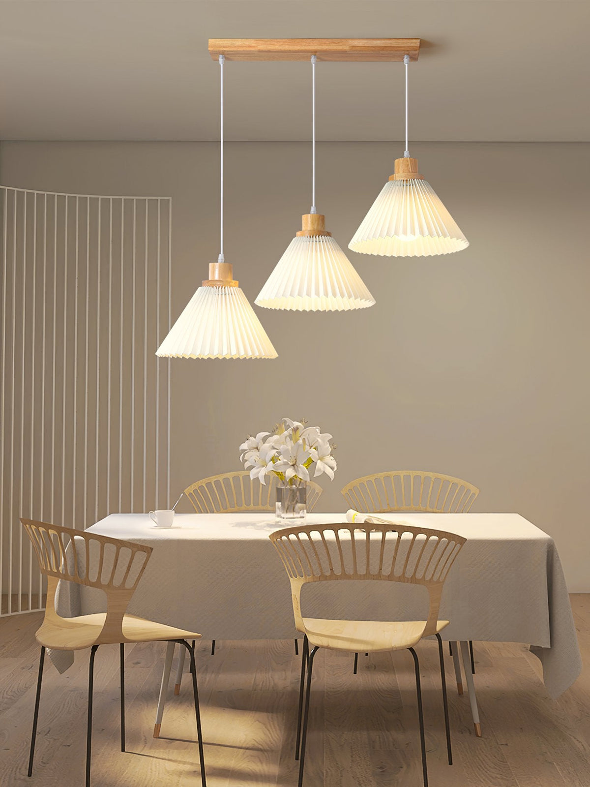 Nordic Minimalist Pleated Wood Pendant Light