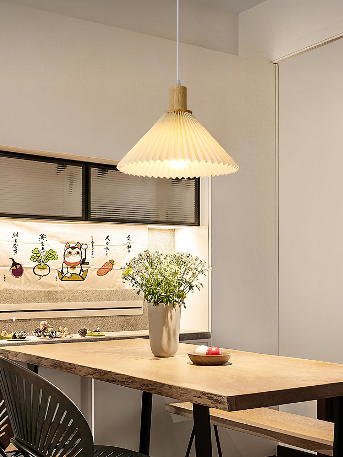 Nordic Minimalist Pleated Wood Pendant Light
