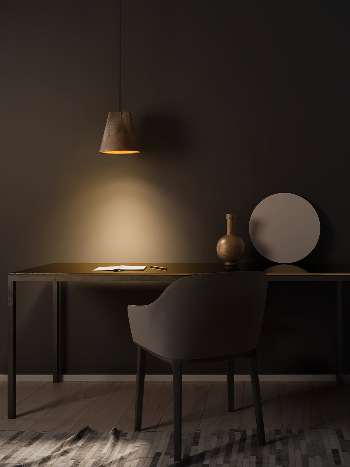Nordic Tilted Wood Pendant Light – Asymmetric Natural Wood Shade